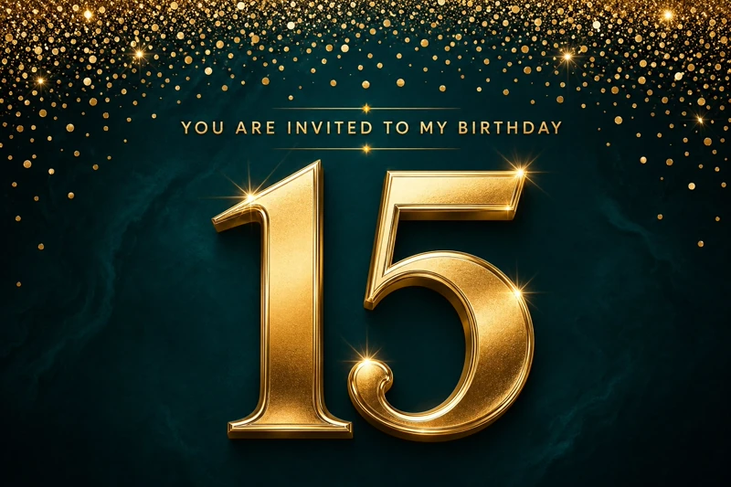 Gold and Sparkles — 15th Birthday, Fifteenth, Black and Gold