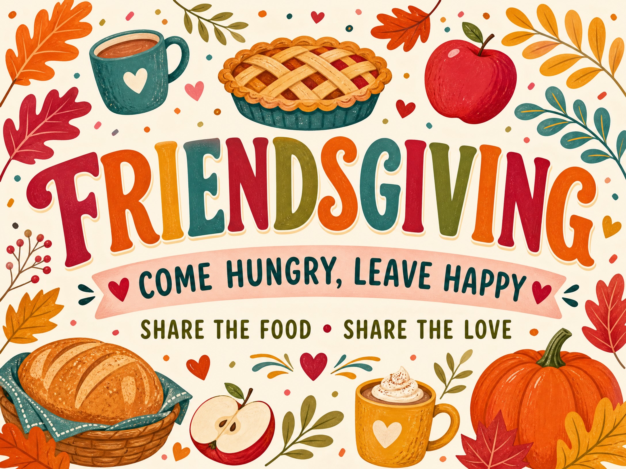 Come Hungry, Leave Happy — Friendsgiving, Thanksgiving, Pie, Pumpkin, Dinner