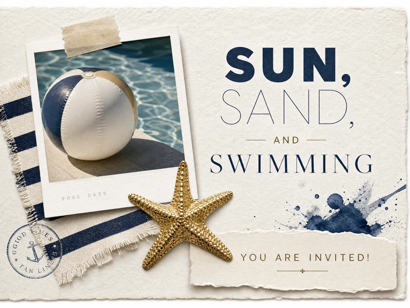Beach Party Invitation — Beach Ball, Pool Party, Beach Party, Sea Star