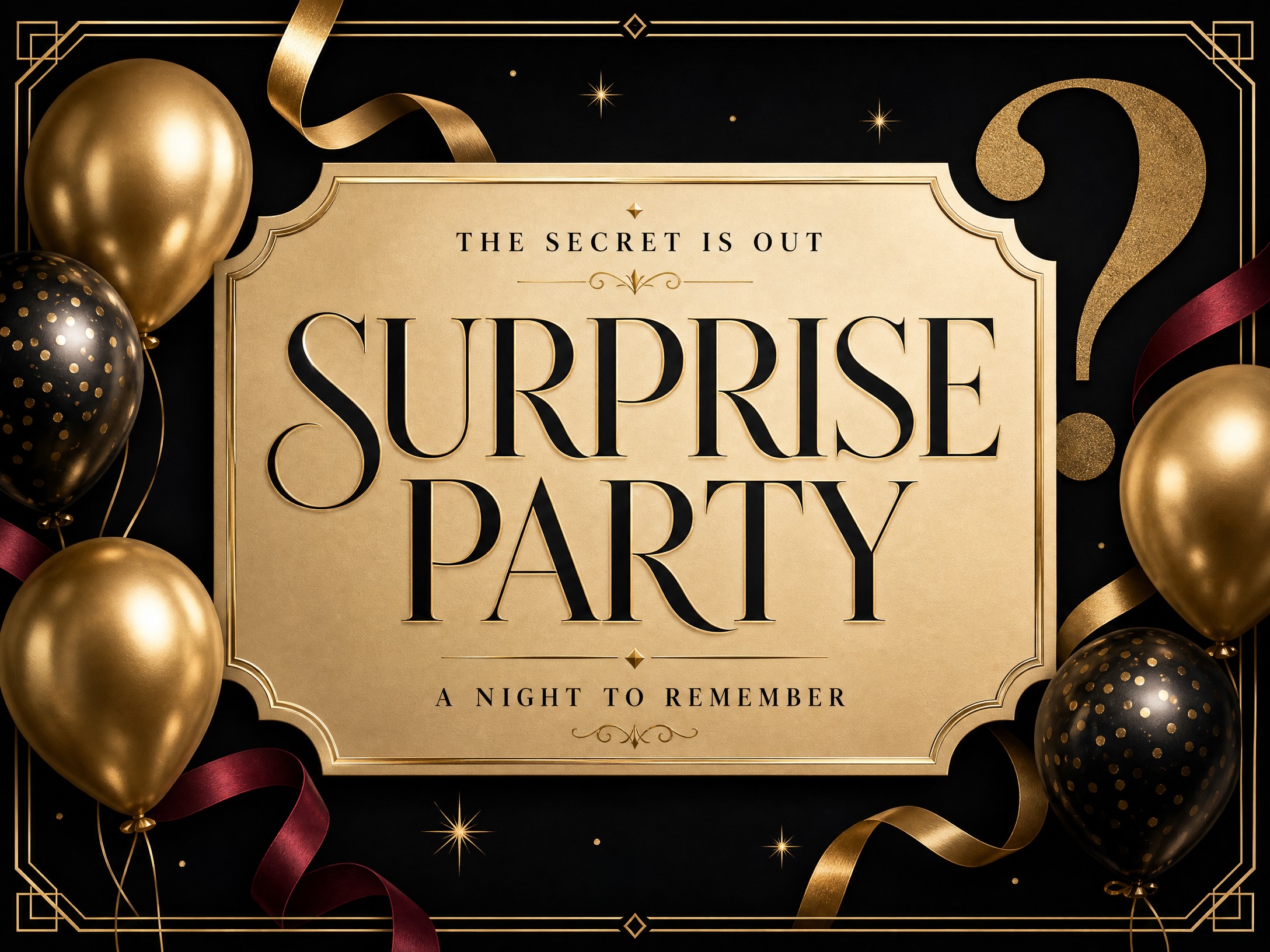 Golden Secret — Surprise Party, Black And Gold, Balloons