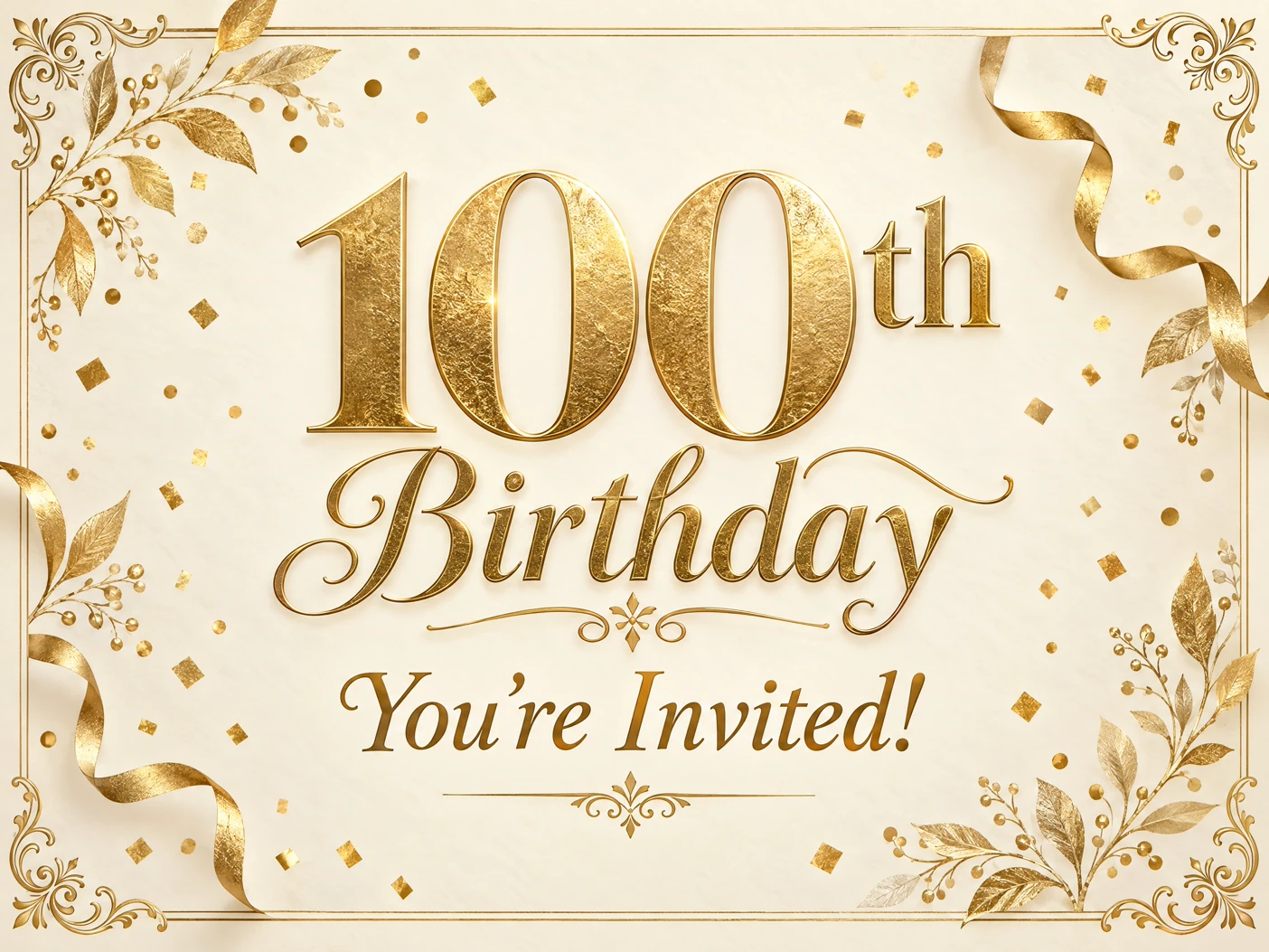 100th Birthday — 100th Birthday, Invitation, Gold, Milestone Birthday