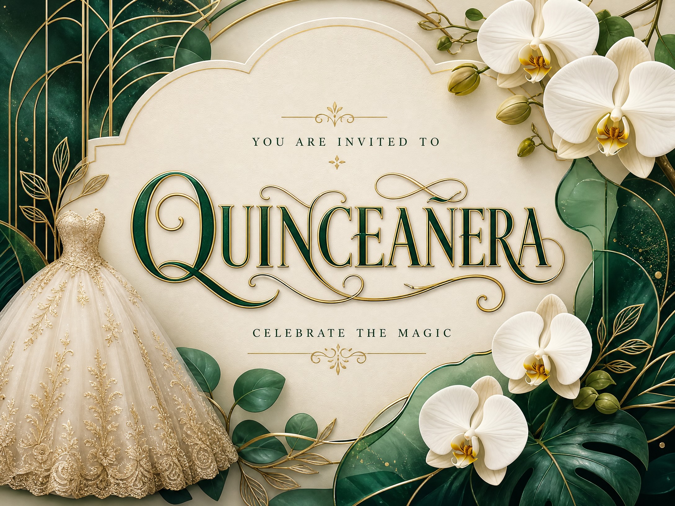 Orchid Enchantment — Quinceanera, Green and White, Flower, Dress