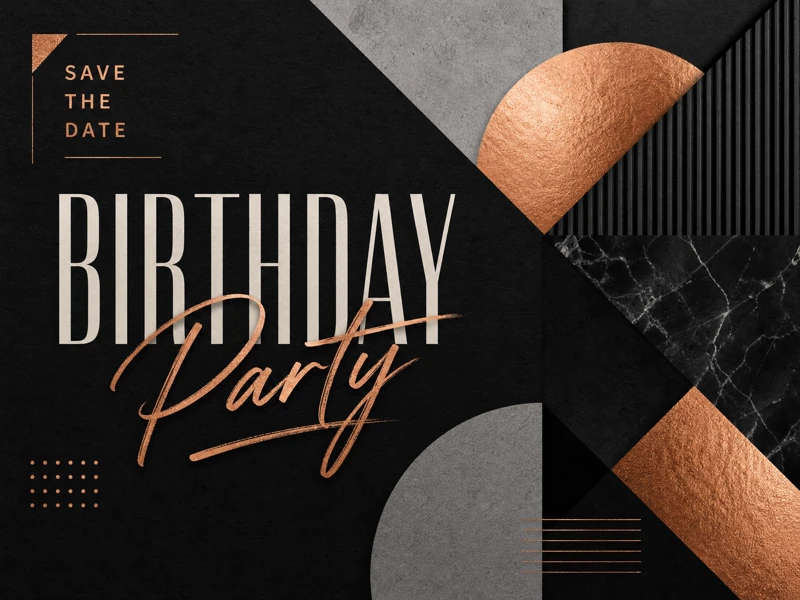 Birthday Party — Collage, Geometric, Birthday Invitation