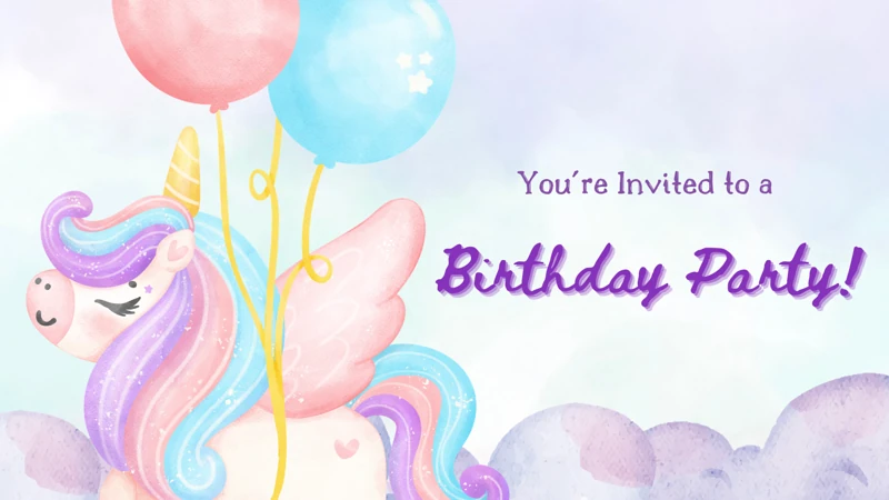 Unicorn Dreams — Unicorn Birthday, Balloons, Purple, Watercolor