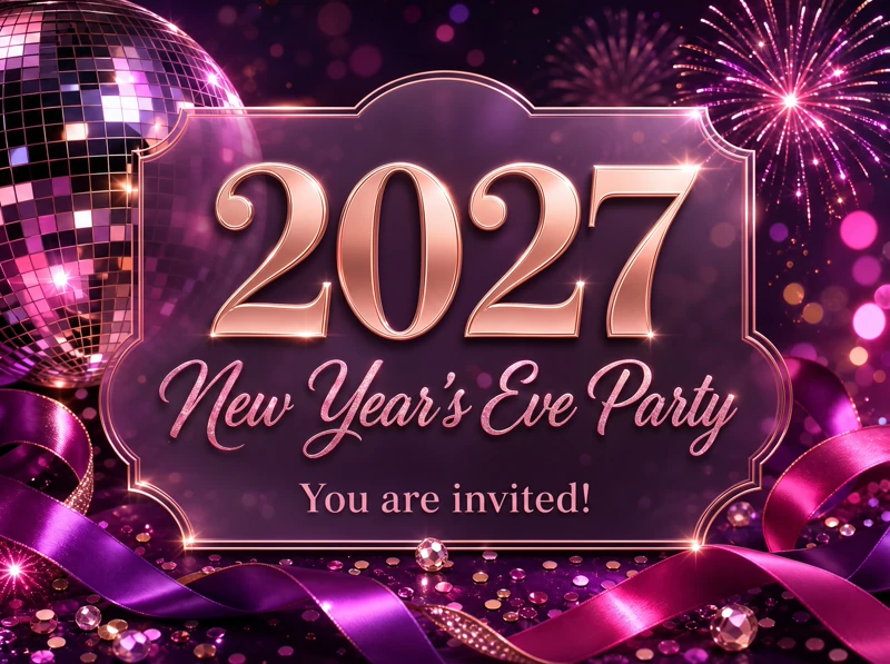 New Year Vibes — New Years Eve Party, Pink, Fireworks, Disco Ball, Sparklers, 2027