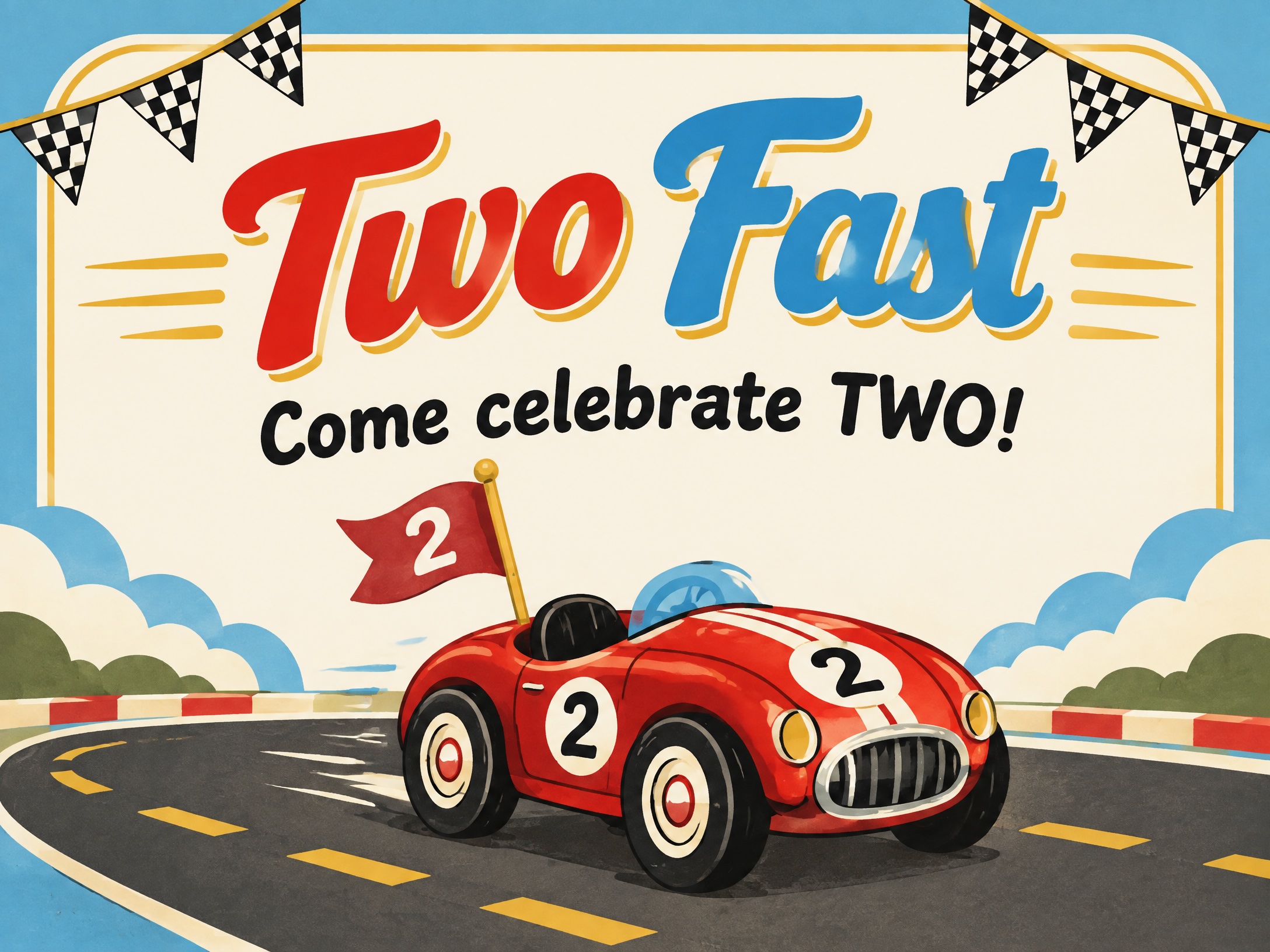 Two Fast Celebration — Two Fast, 2nd Birthday, Second Birthday Invitation, Race Car