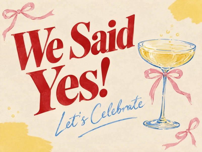 We Said Yes - Let's Celebrate — Engagement Party, Invitation, Pop Art, Retro, Champagne
