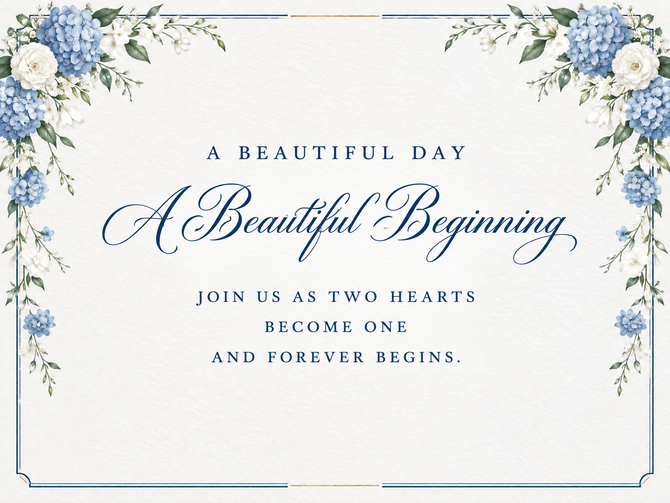 A Beautiful Beginning — Wedding Invitation, Paper, Blue, Floral, Digital