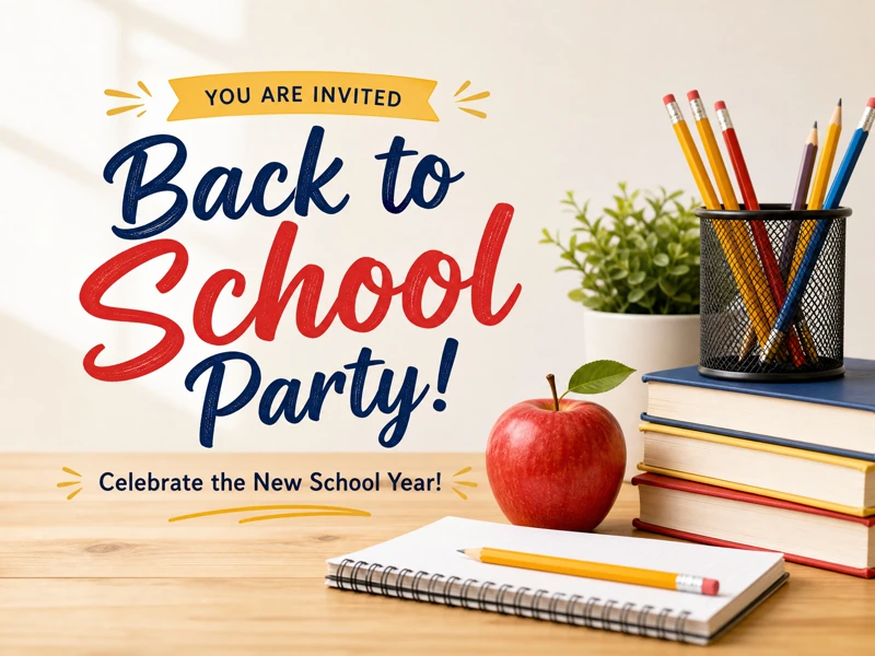 Back To School Party Invitation — Back To School Party, Apple, Pencils, School