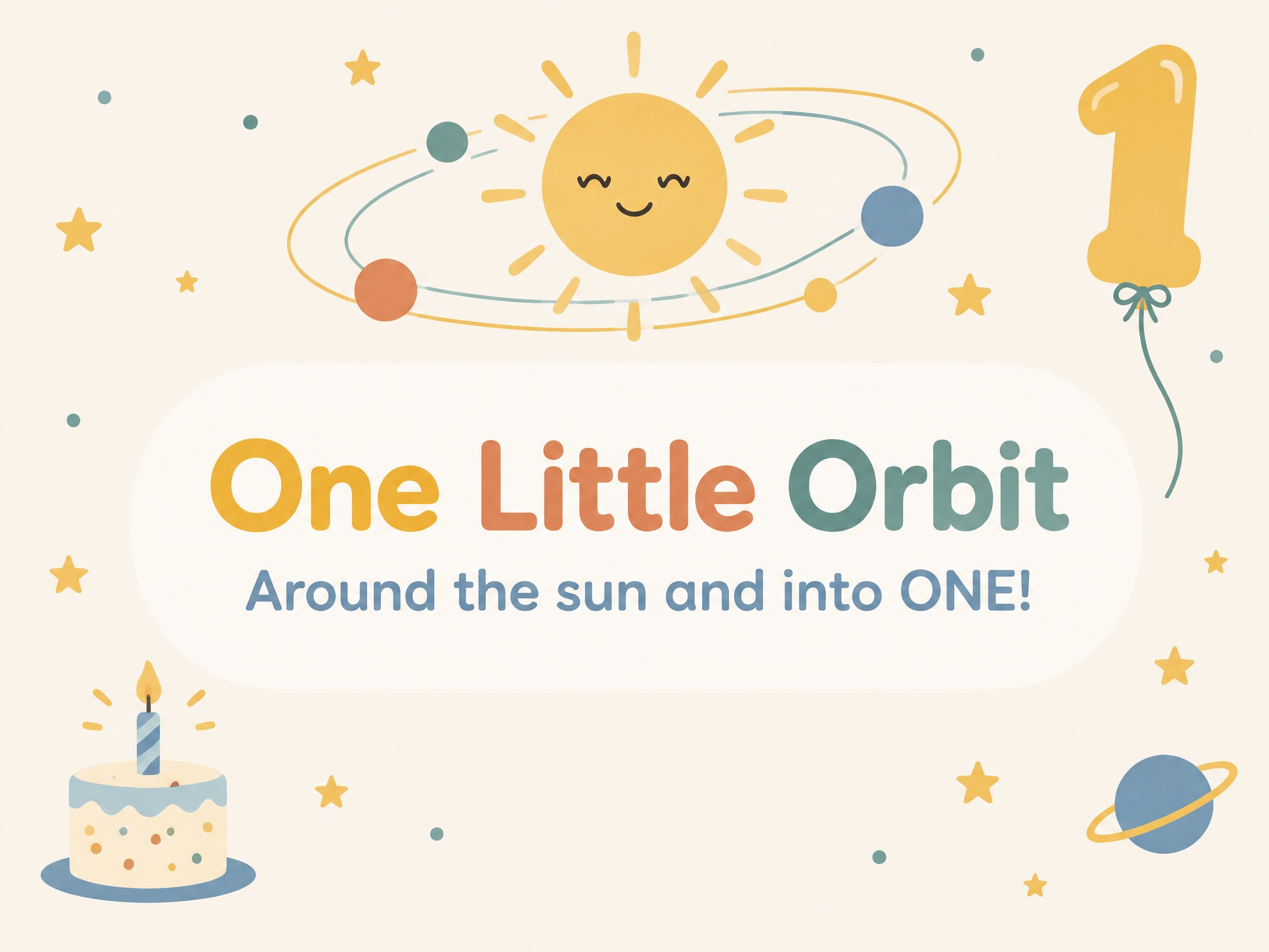 One Little Orbit — First Birthday, First Trip Around The Sun, Invitation, 1st Birthday