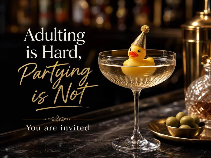 Partying Is Not Hard — Adulting Is Hard, Funny, Rubber Ducky, Champaigne