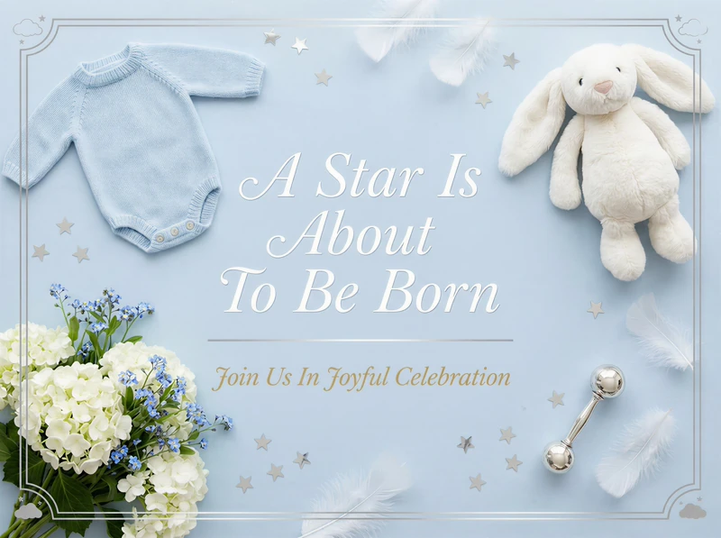 A Star Is About To Be Born — Baby Shower, Baby Blue, Soft Toy, Rabbit