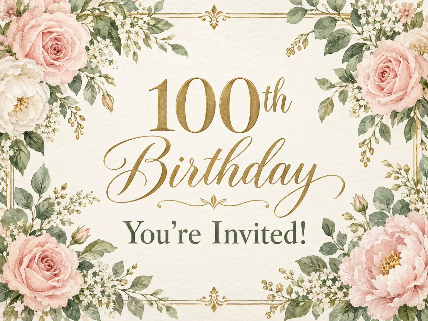 The Most Special Celebration — 100th Birthday, Flowers, Roses, Pink, Invitations