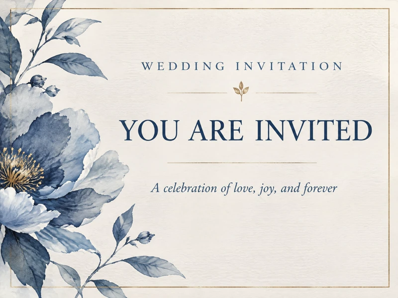 Watercolor Story — Wedding Invitation, Blue and White, Paper, Watercolor, Flowers