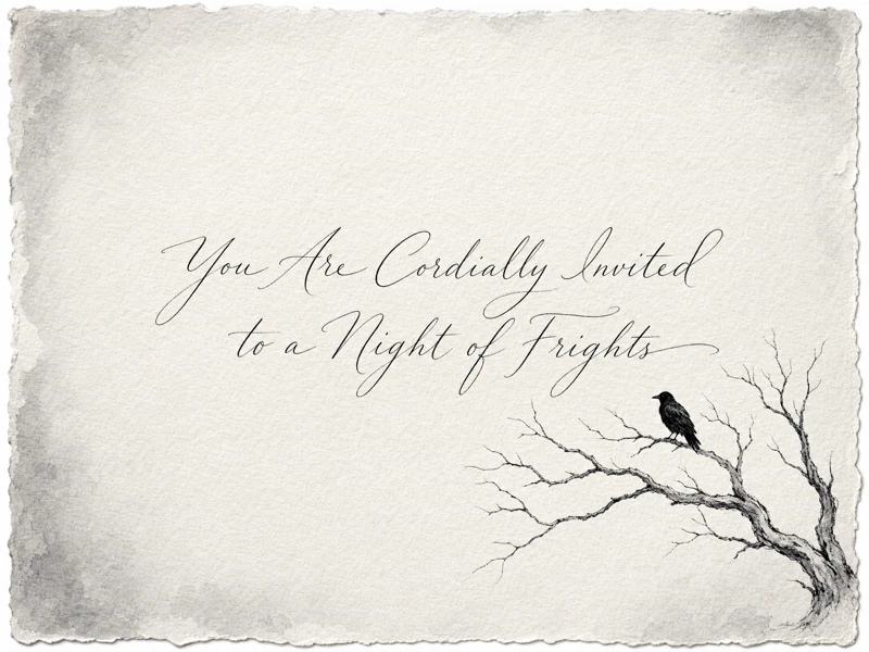 A Night Of Scary — Halloween Party, Invite, Raven, Minimalistic, Art, Drawing