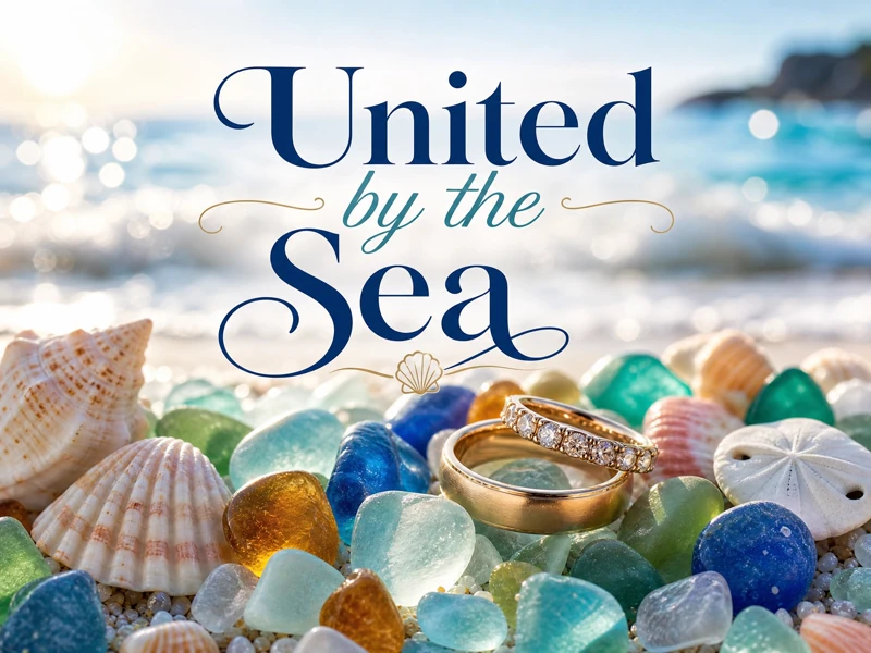 United By The Sea — Wedding Rings, Seashells, Beach Pebbles