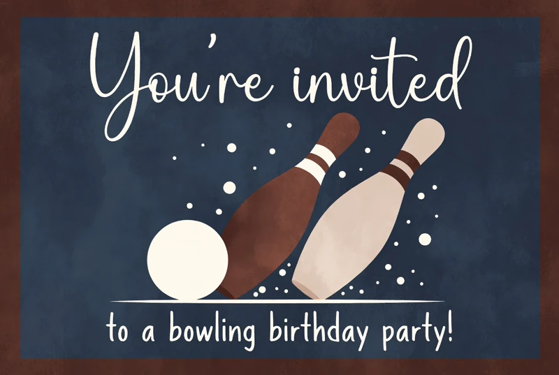 Bowling Invite — Bowling Birthday, Blue, Pin, Ball