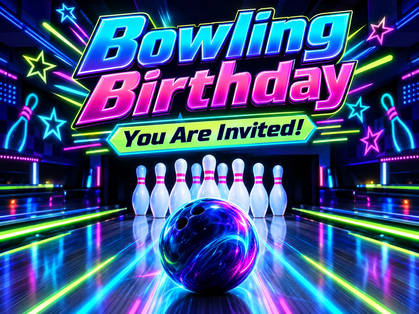 Rolling in Neon — Bowling Birthday, Neon Lights, Pins