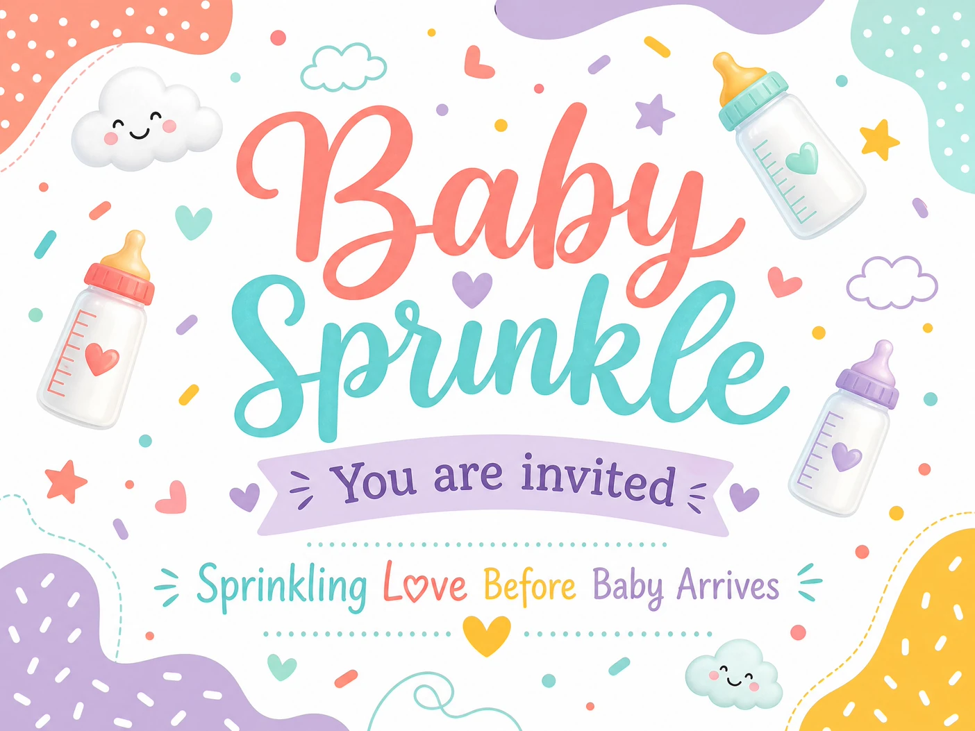 Sprinkle Love — Baby Sprinkle, Invitation, Baby Bottle,