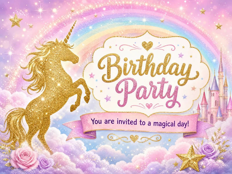 Unicorn Sparkles — Unicorn Birthday, Shimmer, Castle, Rainbow, Gold