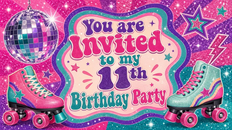 Rolling into 11 — 11th Birthday, Disco Roller Skating, Pink