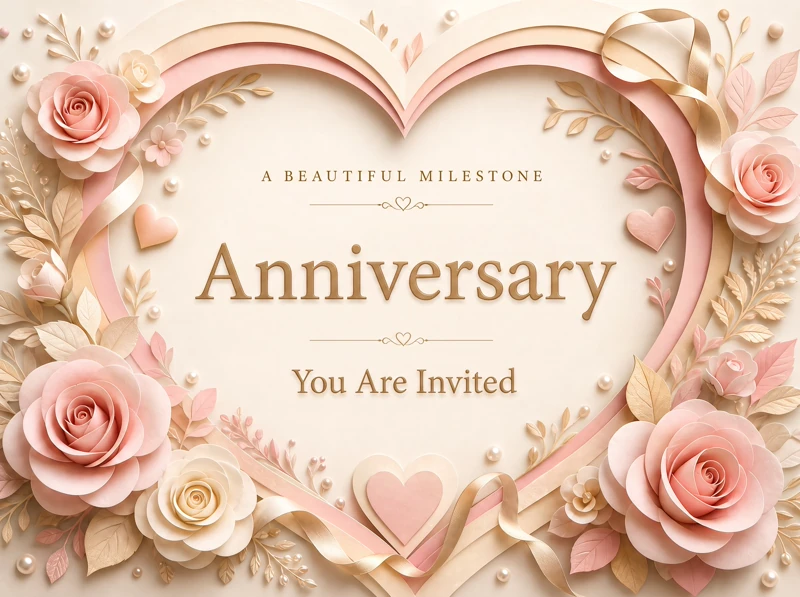 Anniversary Invitation — Anniversary, Pink, Roses, Shadow Box Art, Heart, Love