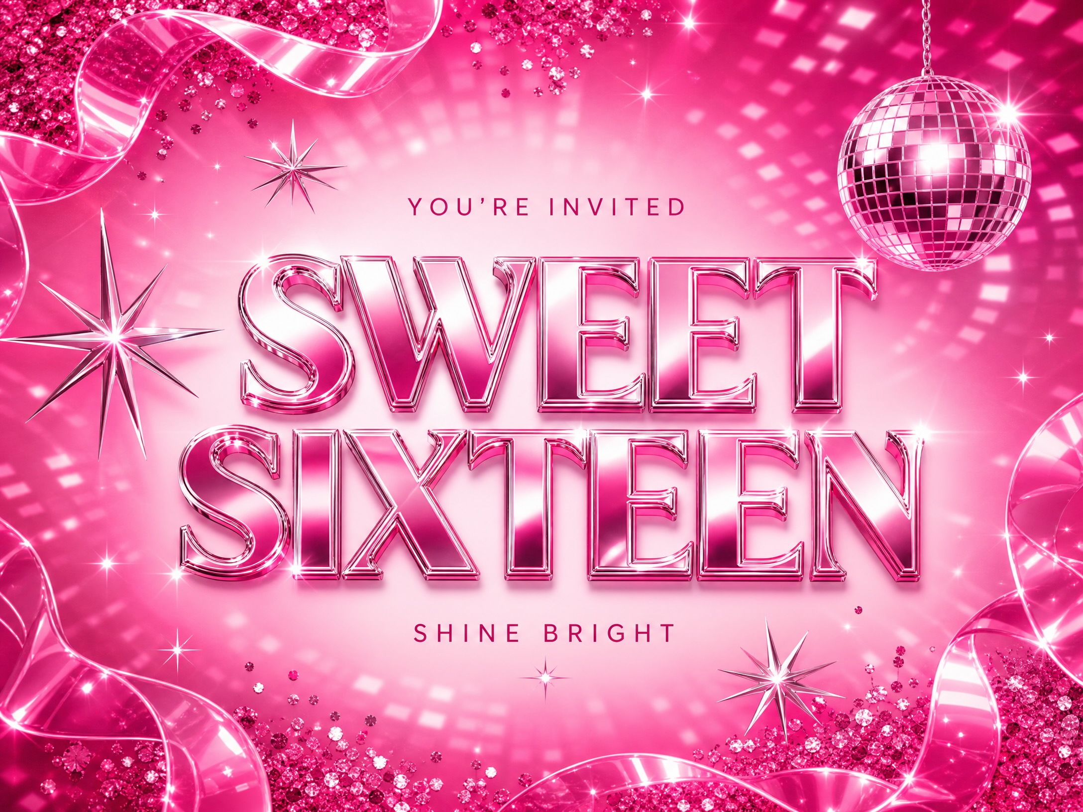 Sweet 16 Invitation — Sweet 16, Sixteen, Pink, Disco