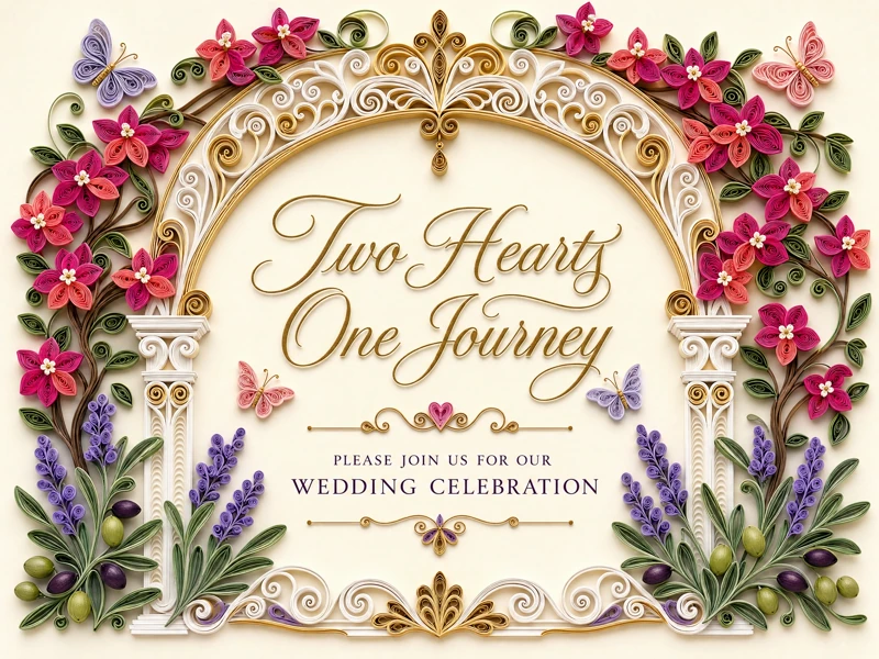 Two Hearts — Wedding Invitation, Quilling Art, Paper