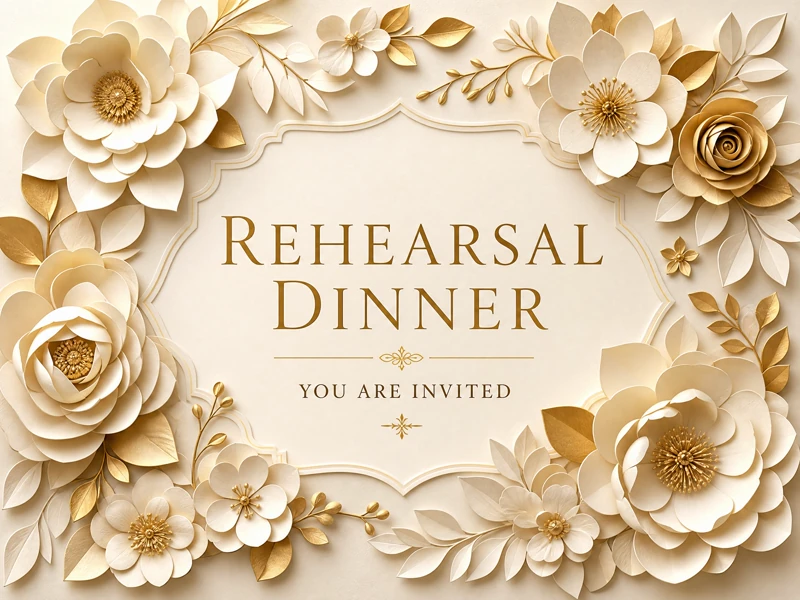 Rehearsal Dinner Invitation — Rehearsal Dinner, Shadow Box, Paper Art, Beige, White