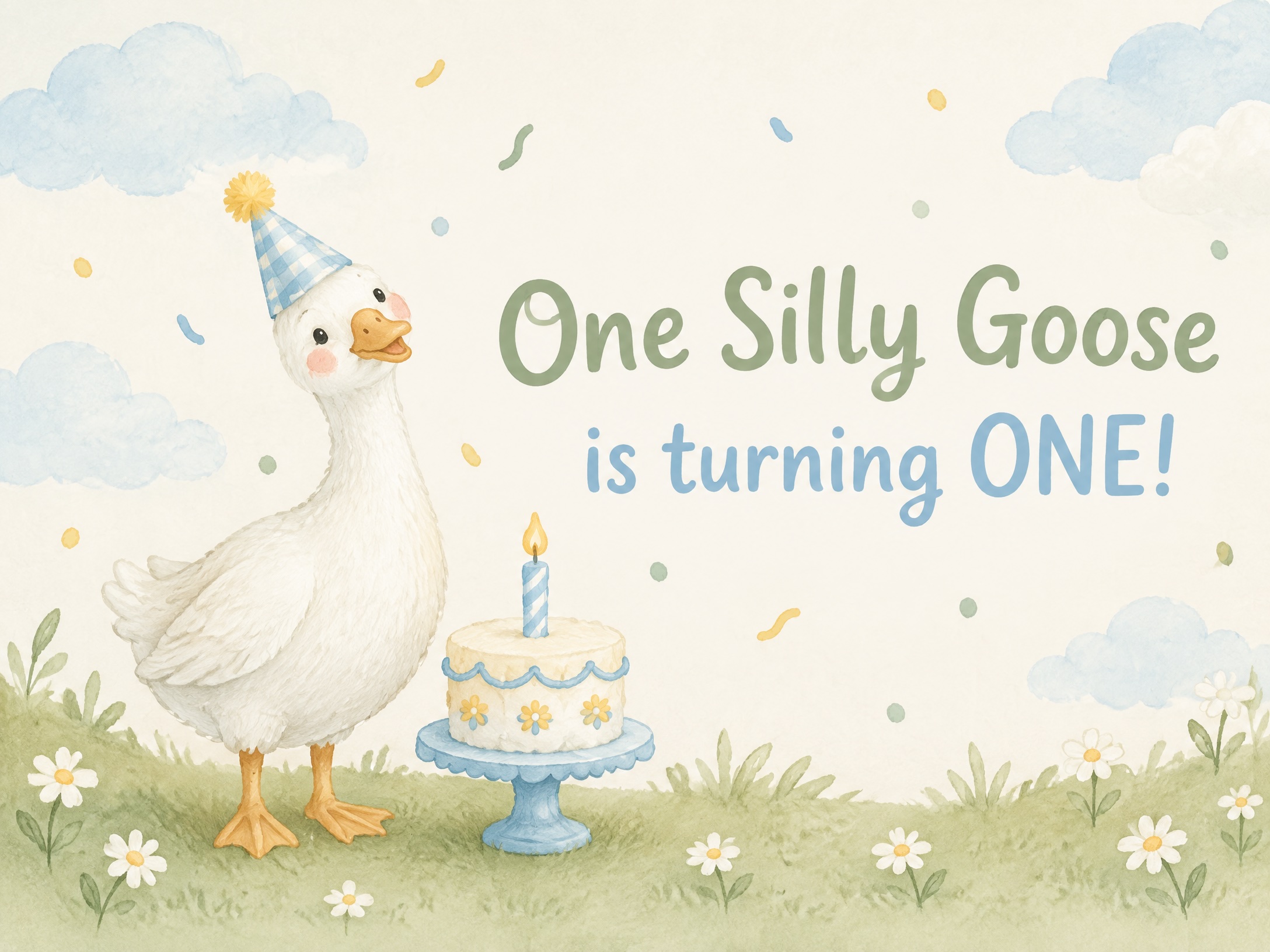 One Silly Goose — First Birthday, 1st Birthday, One Silly Goose, Invitation, Watercolor