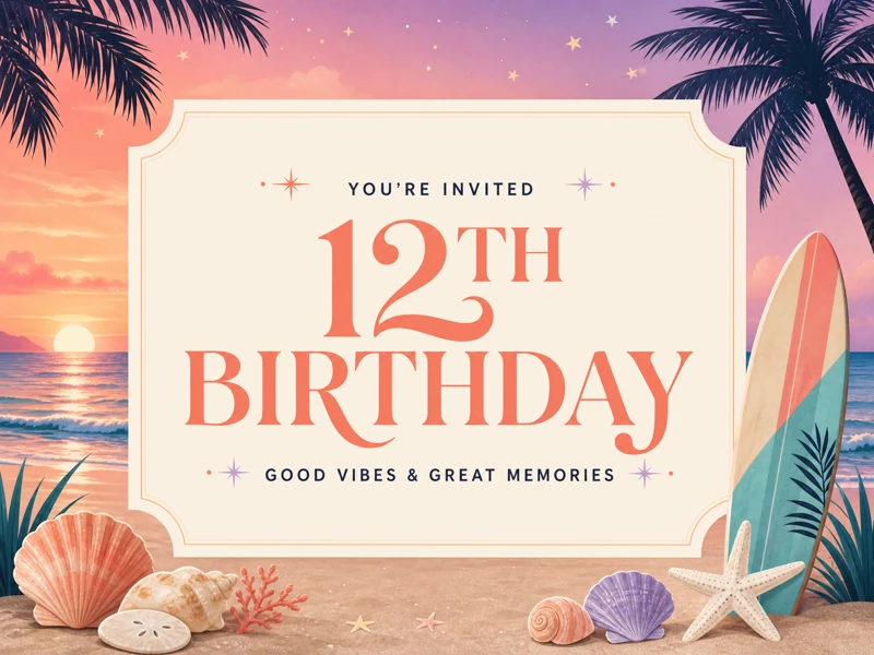 Sea And Seashells — 12th Birthday, Beach Birthday