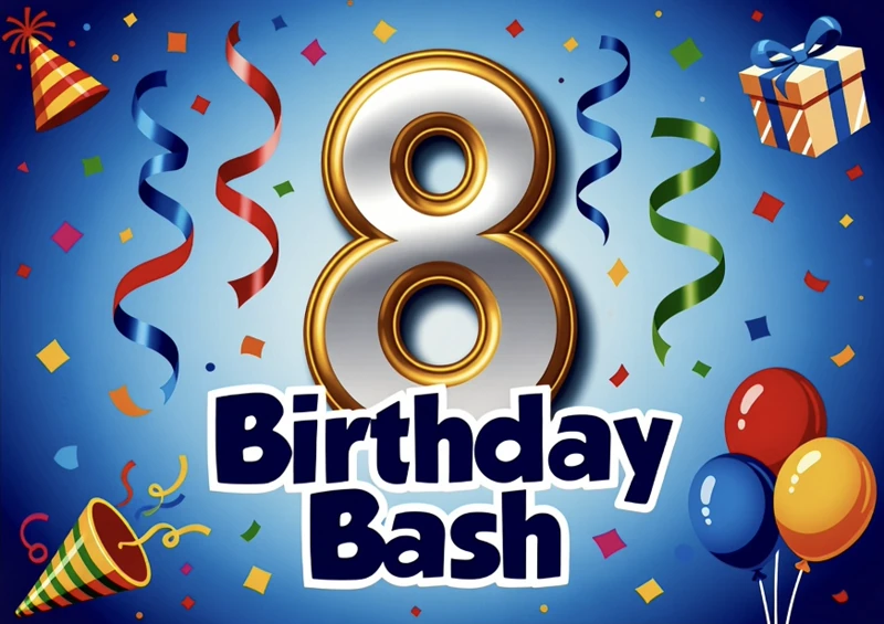 8th Birthday Bash — Confetti, Balloons