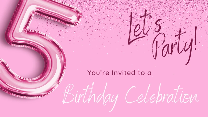 Let's Go Five! — 5th Birthday, Girl, Pink, Confetti