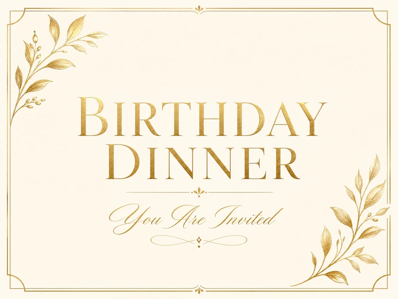 Olive Branch — Birthday Dinner, Invitation, Minimalistic, Golden,