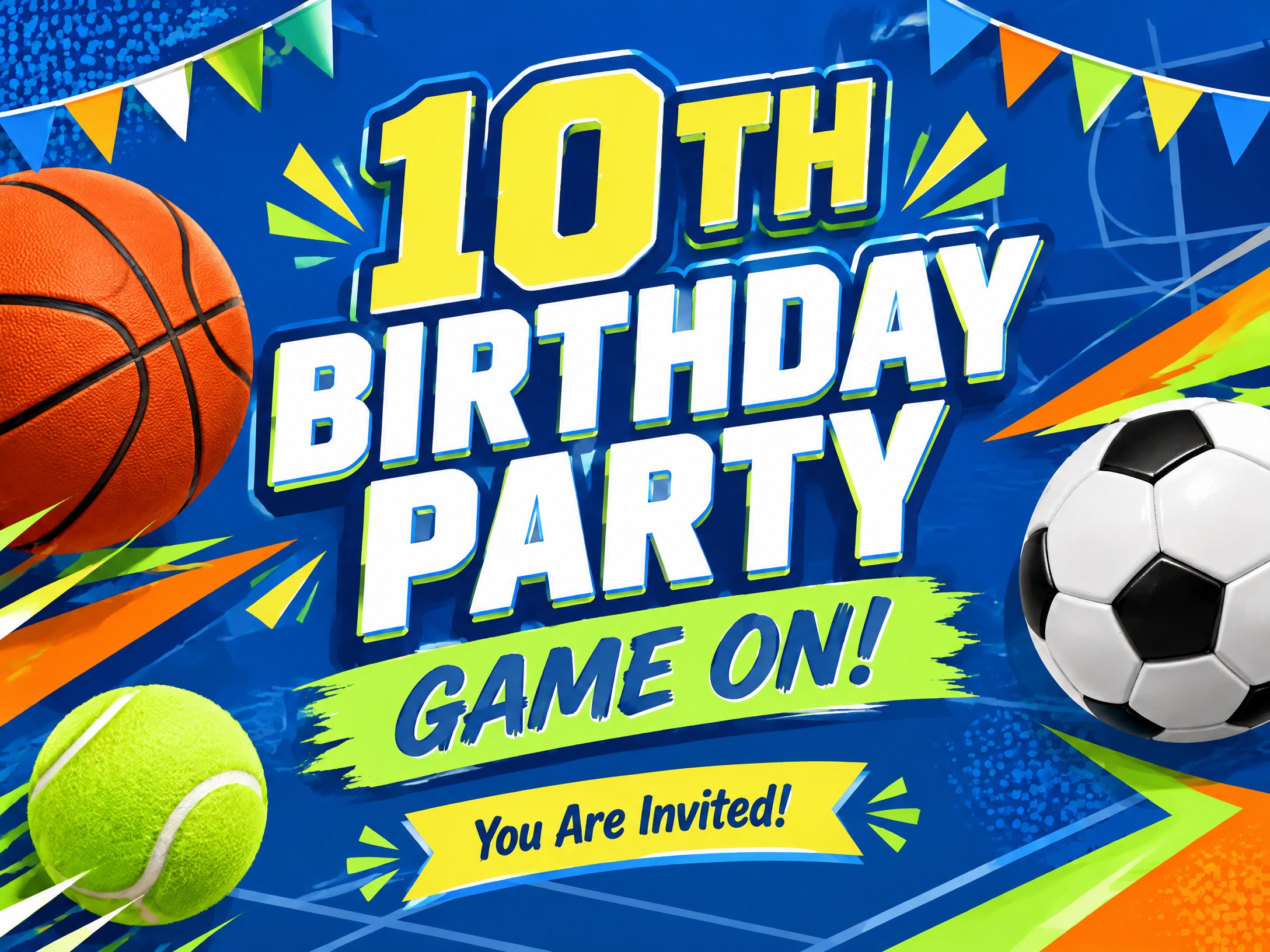10th Game On — 10th Birthday, Sports, Sports Birthday, Game Time, Ball