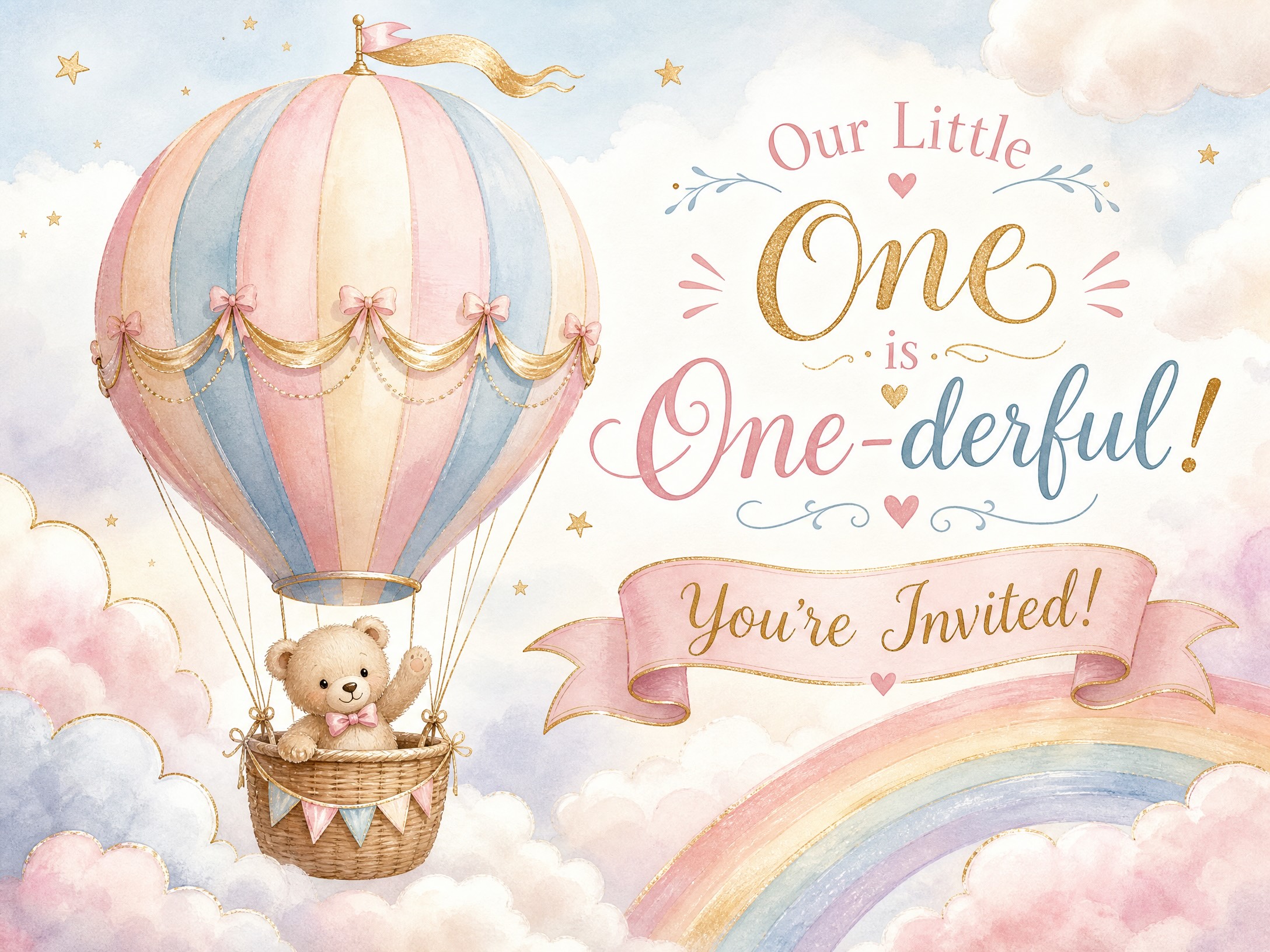 Little One Is One-derful — First Birthday, Hot Air Balloon, Teddy Bear, Rainbow, 1st