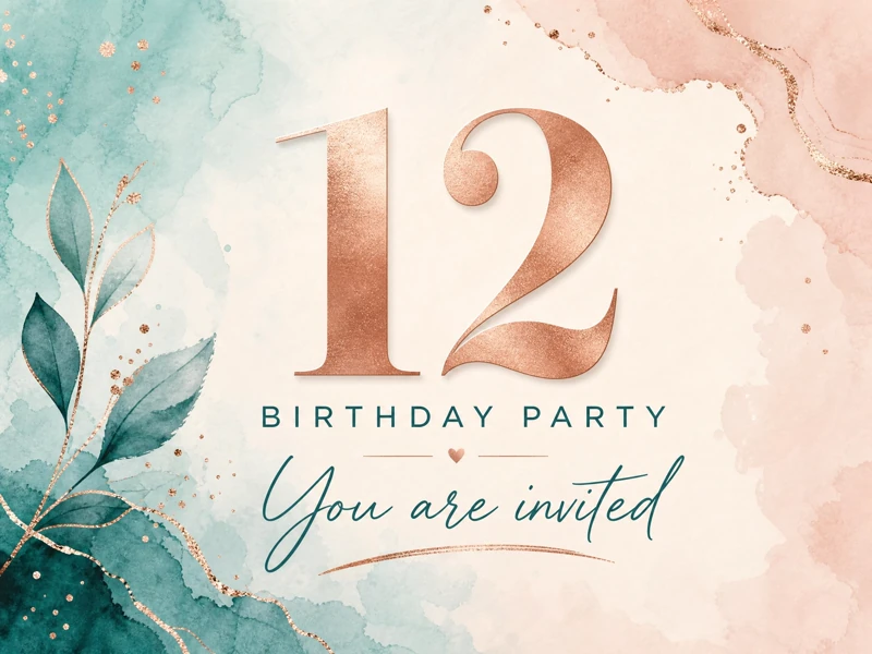 Elegantly 12 — 12th Birthday, Minimalistic, Watercolor, Marble