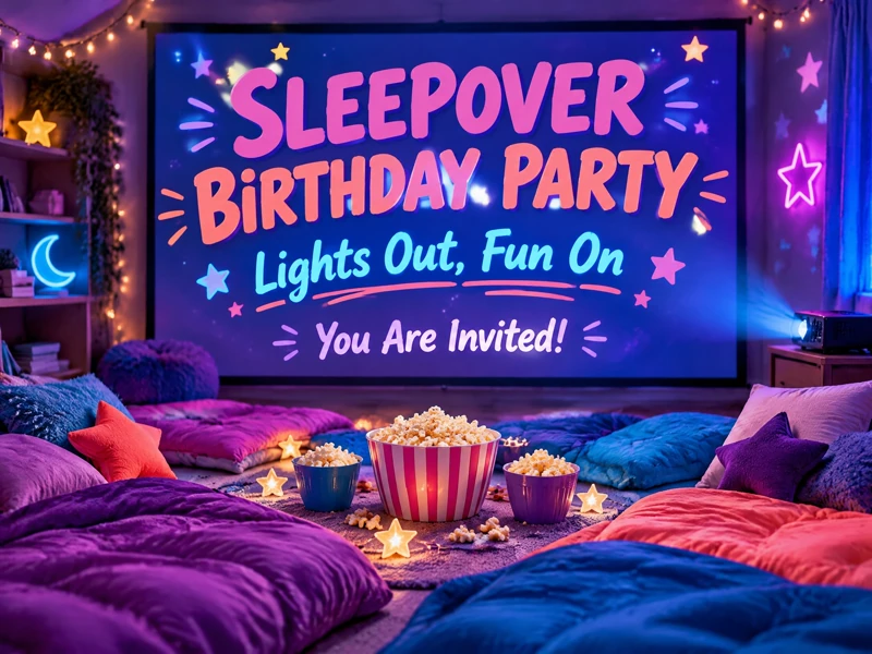 Light Out, Fun On — Sleepover, Birthday Invitation, Slumber Party, Movie Birthday