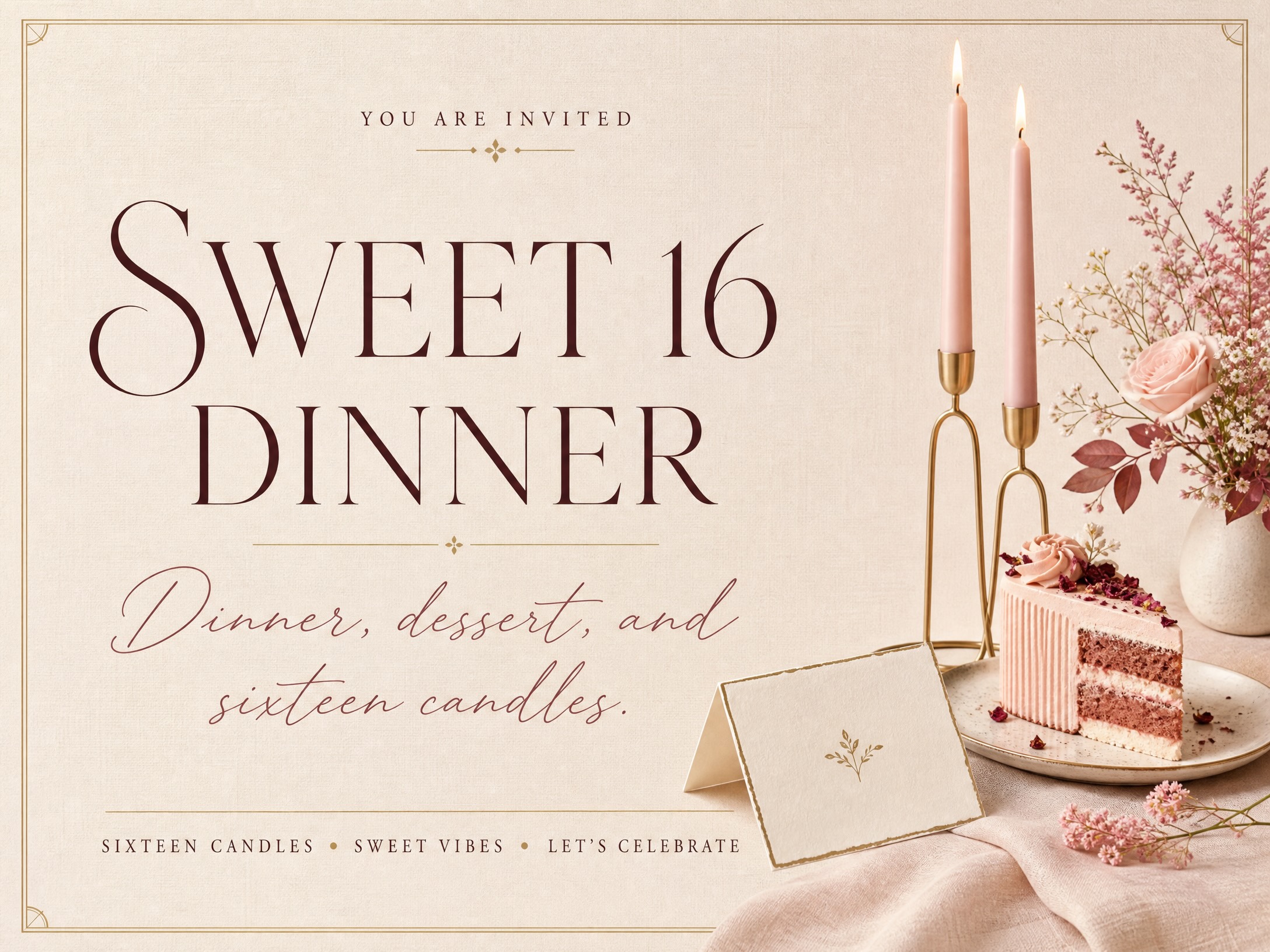 Sweet 16 Dinner Invitation — Sweet 16, Dinner, Cake, Candles