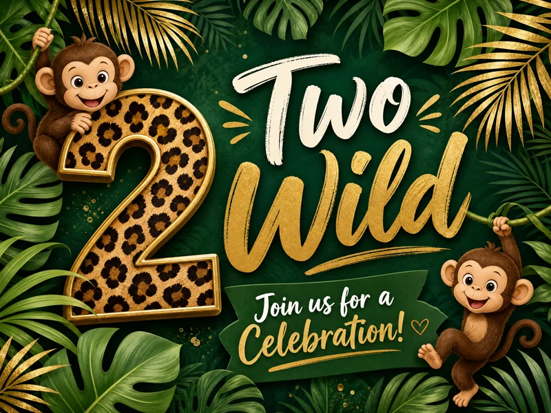 Two Wild — 2nd Birthday, Jungle, Monkeys, Animals, Second