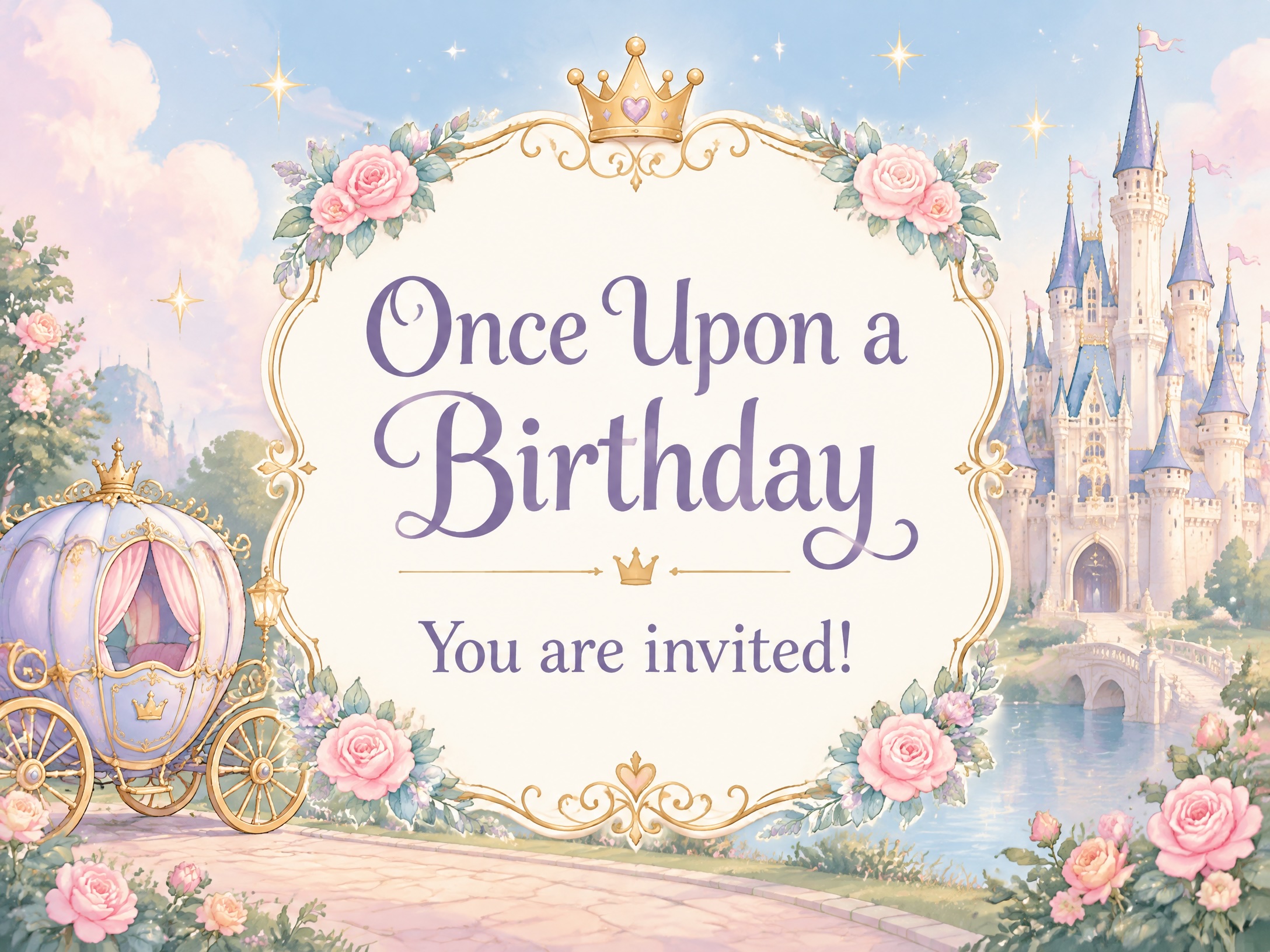 Once Upon A Birthday — Princess Birthday, Girls Birthday Invitation, Castle, Fairytale
