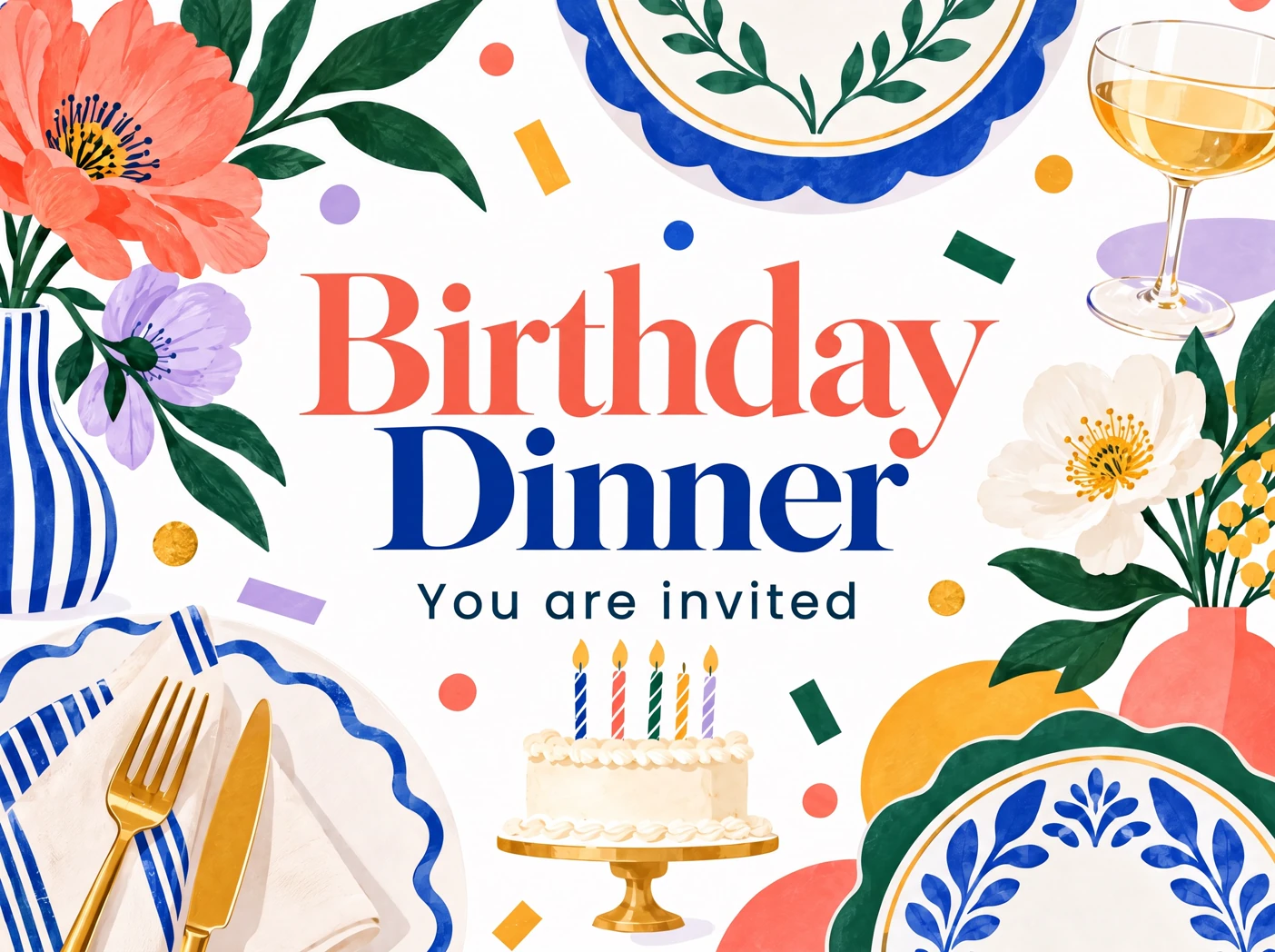 Birthday Celebration Dinner — Birthday Dinner, Collage, Colorful