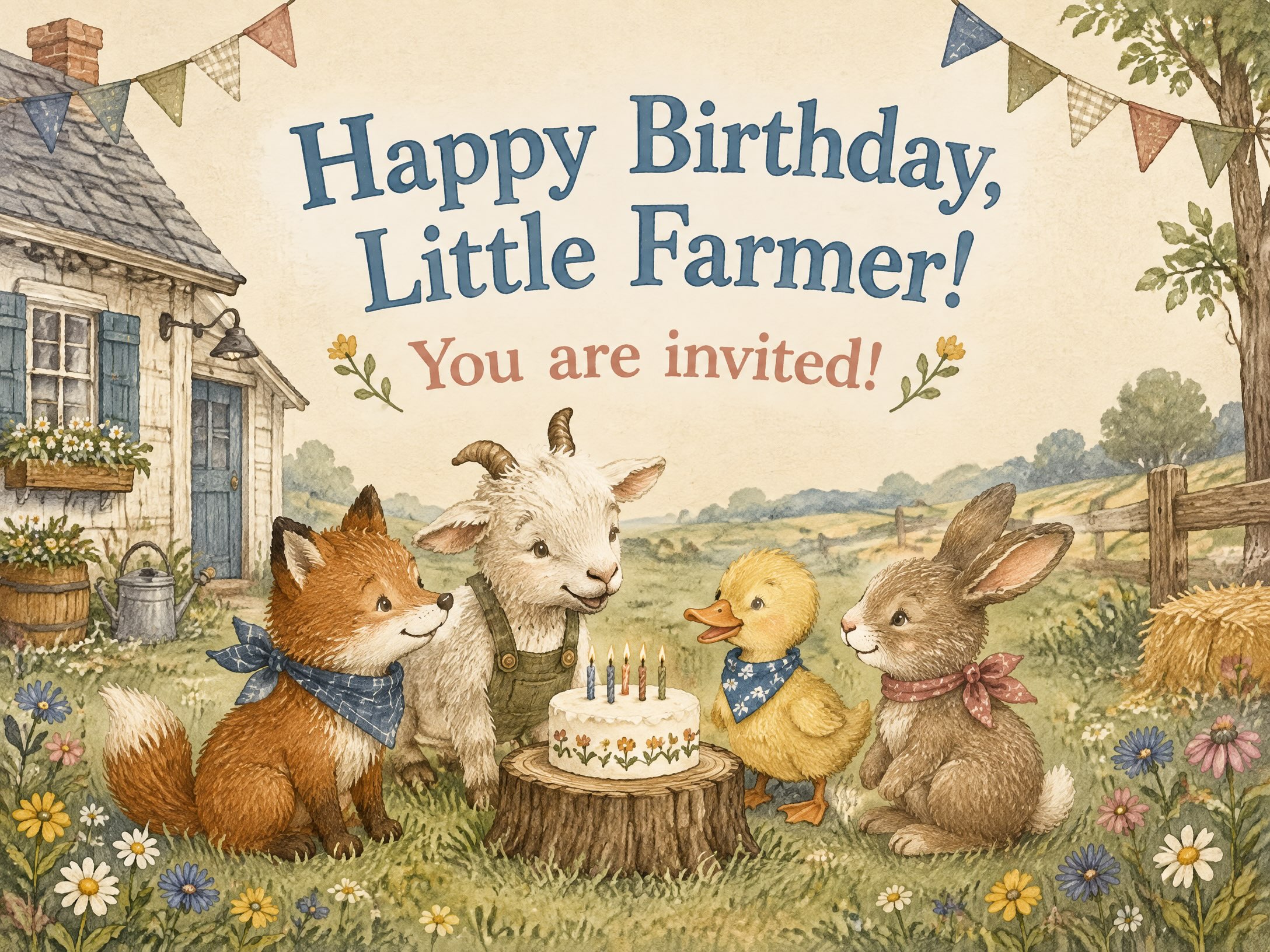 Little Farmer Birthday — Farm, Animals, Goat, Fox, Rabbit, Village