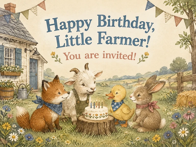 Little Farmer Birthday — Farm, Animals, Goat, Fox, Rabbit, Village