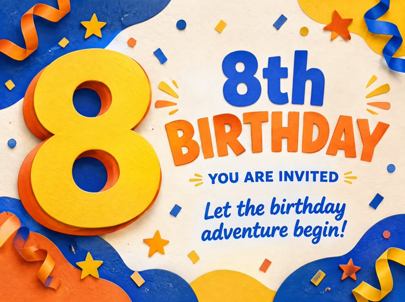 Fun 8th — 8th Birthday, Eighth, Blue, Orange