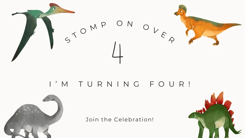 Stomp On Over — Fourth, 4th Birthday, Dinosaur Birthday, Pterodactyl, Stegosaurus