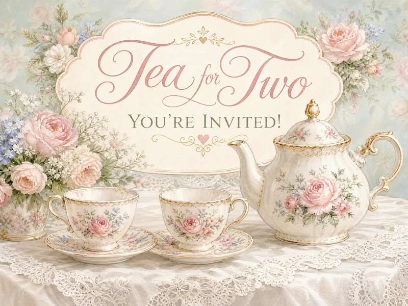 Tea For Two Invitation — 2nd Birthday, Tea Party, Second, Elegant