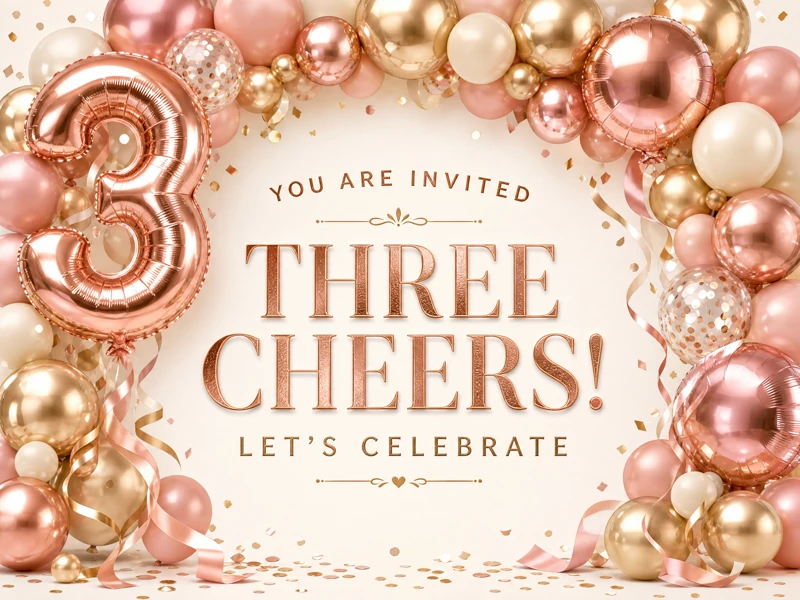 Three Cheers! — Third Birthday, 3d, Foil Balloon, Pink