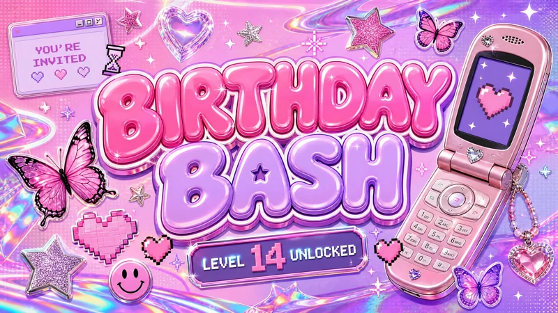 14th Birthday Bash — 14th Birthday, Pink, Purple, Phone
