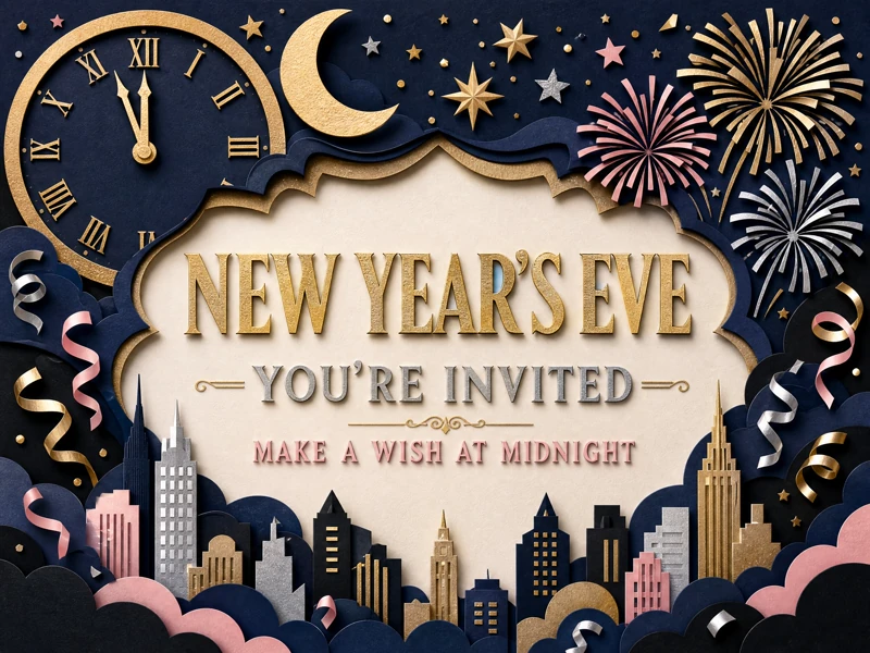 New Year In New York Style — New Years Eve Party, Shadow Box Invitation, Big City, Cityscape